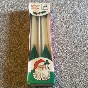 Vintage 1989 YDC‎ Christmas Novelty Candles 10 Inch Taper Set of 2 Tree Base NIB